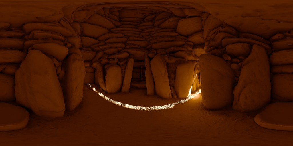 sunlight pouring into the inner chamber of Newgrange