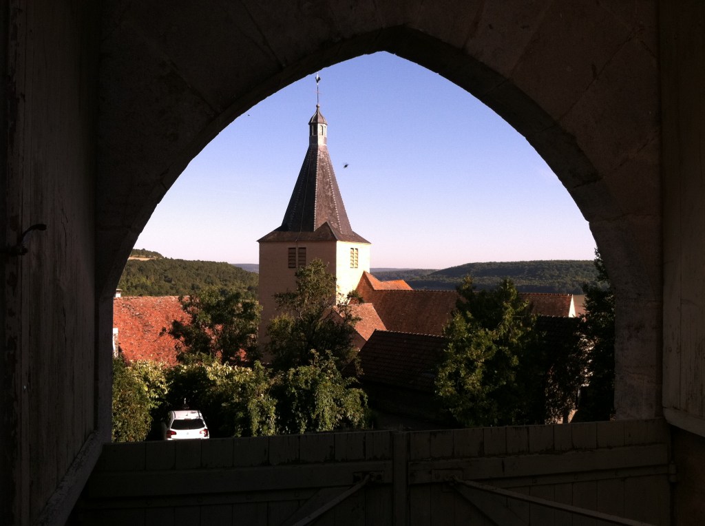 Photo of Chateauneuf, tower seen through a window
